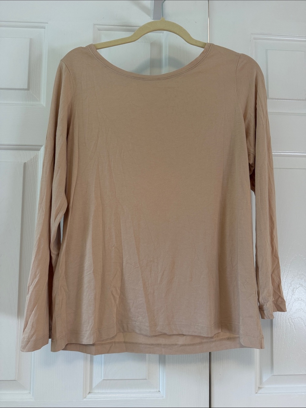 Dress Barn Long Sleeve Crewneck Top in Beige